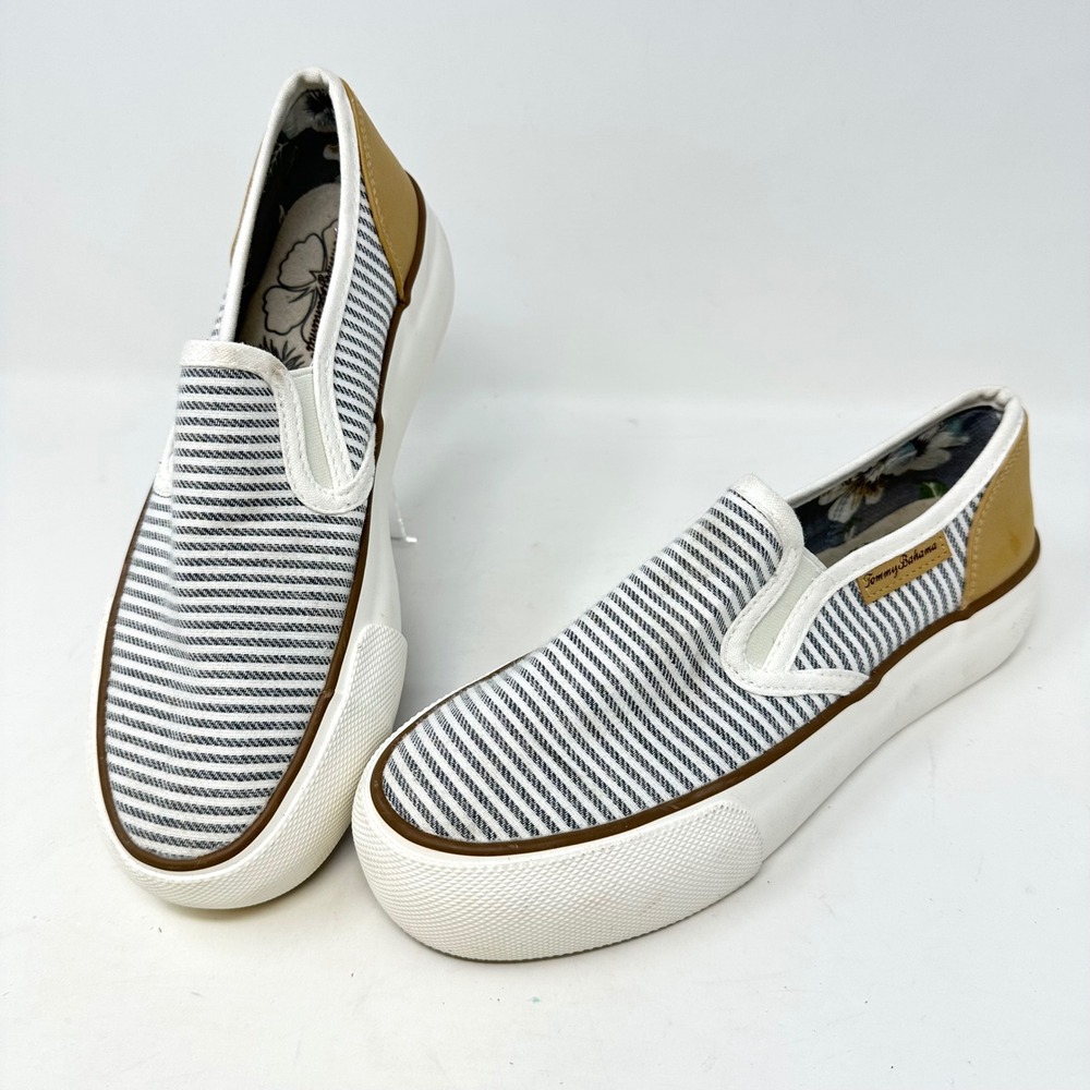Tommy Bahama Canvas Sailor Stripe Coastal Slip On Platform Sneakers Size 6.5‎